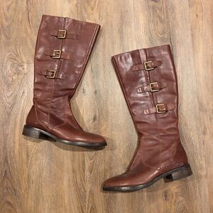 Ecco Chestnut Over the Knee Boots with Buckles